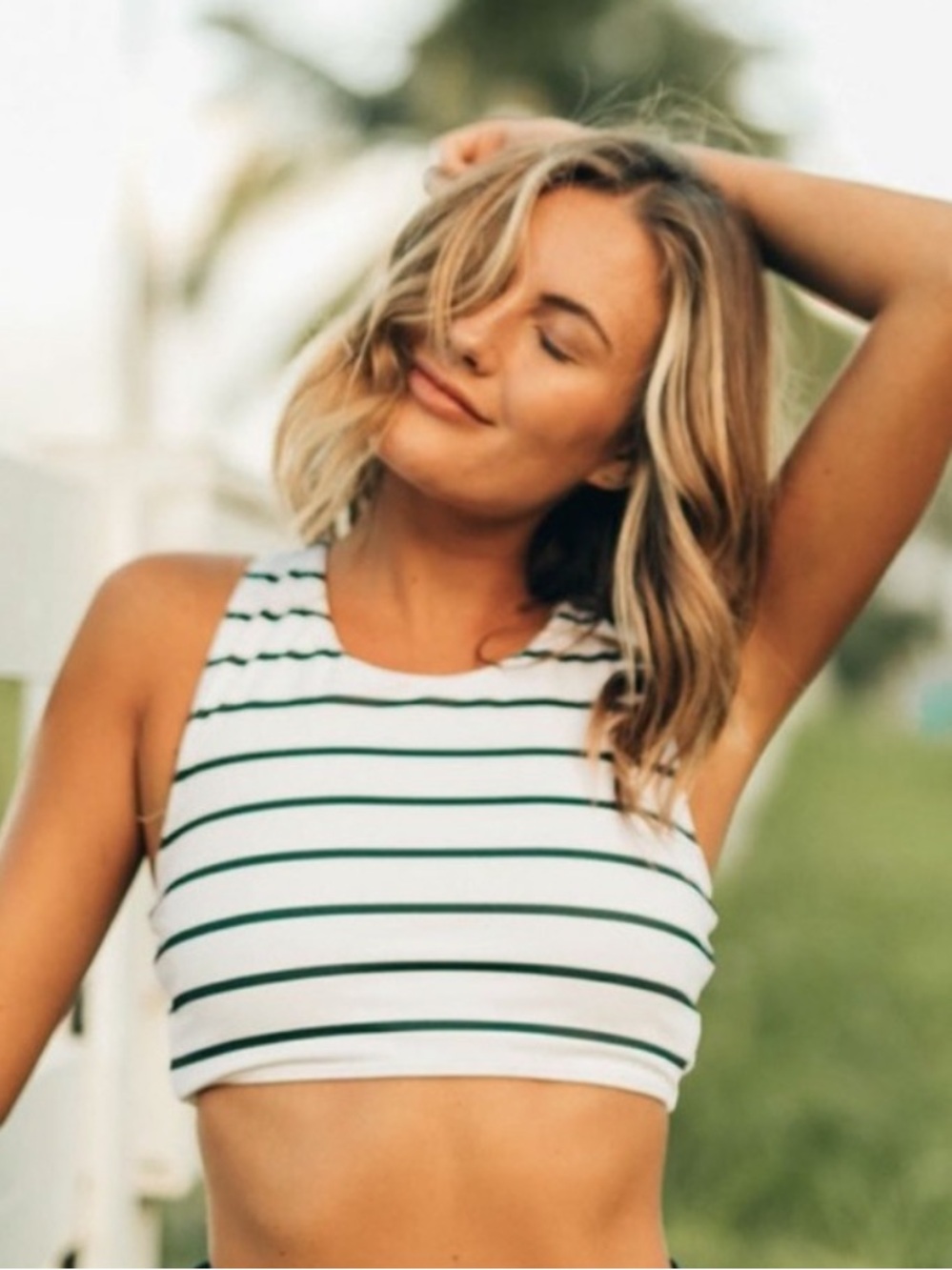 Albion Swim Top Horizon Game Changer Swim Crop XS Striped Criss Cross Back